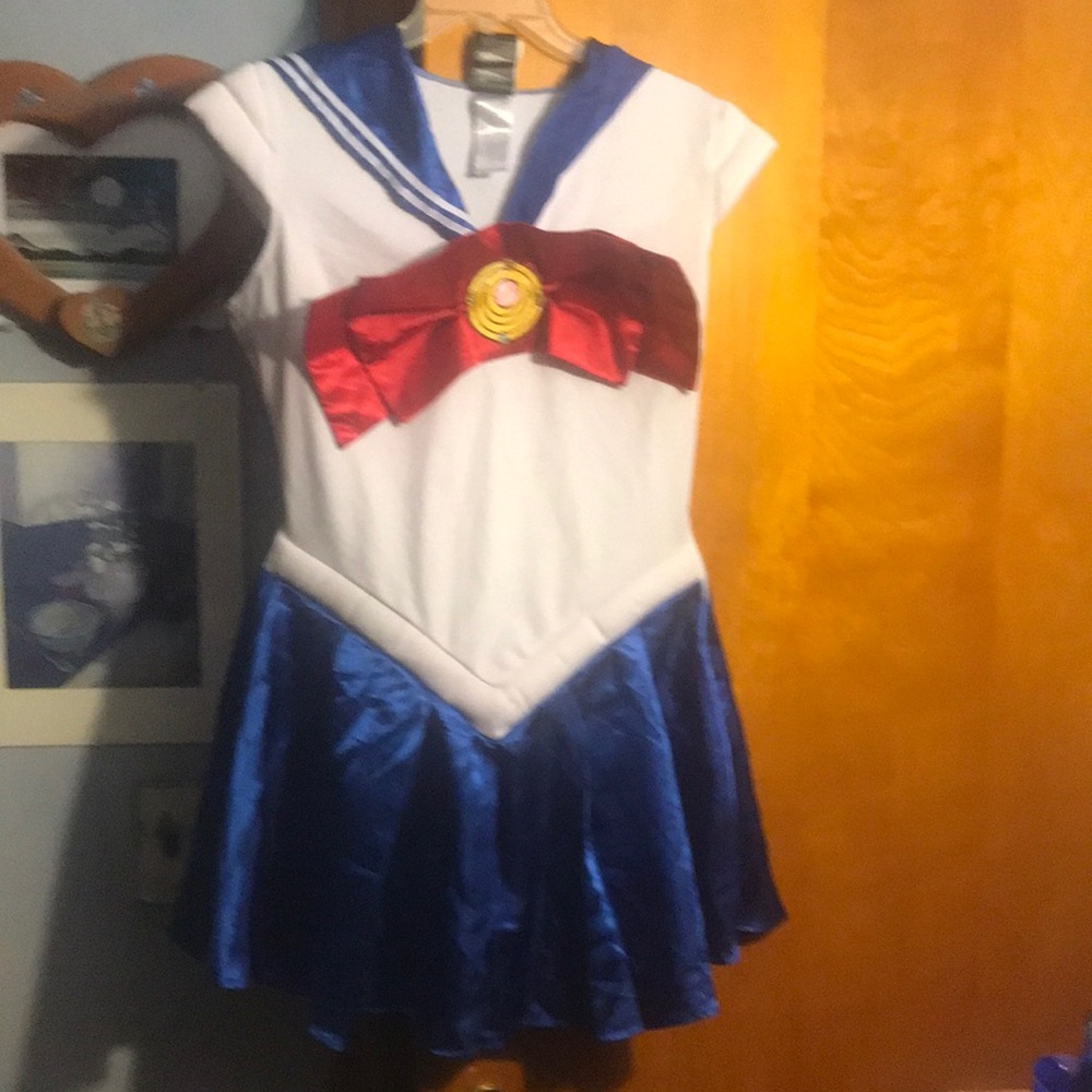 Women's Superhero Costume with Red Bow and Blue Skirt